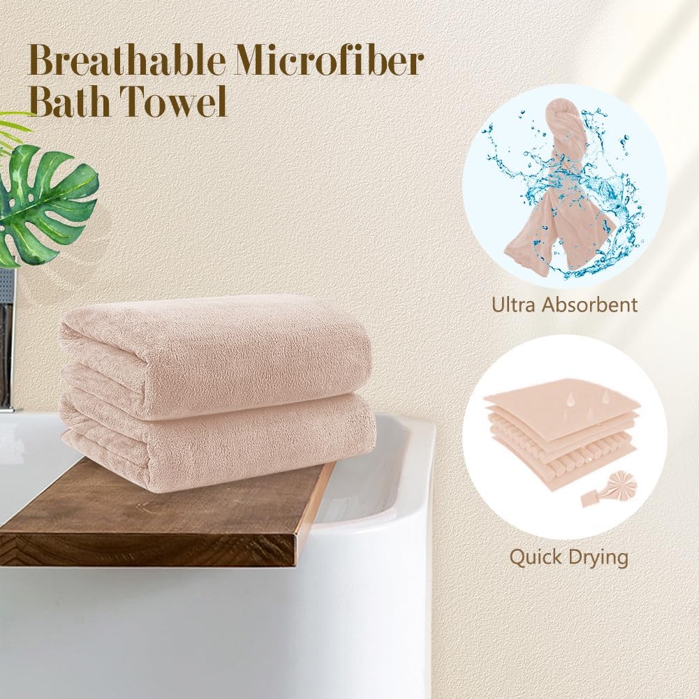 Orighty Microfiber Bath Towel Set - 4 Pack Soft Absorbent Quick Drying Brown
