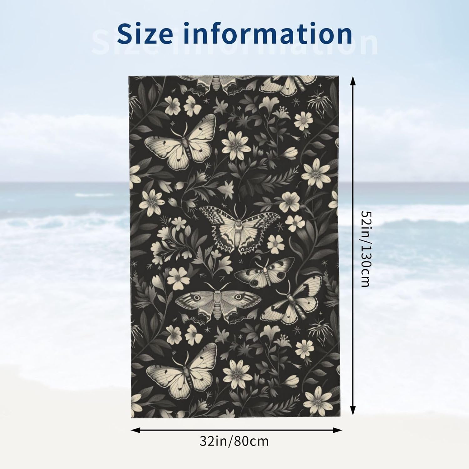 Retro Moth Beach Towel 32x52in Microfiber Quick Dry Sand Free
