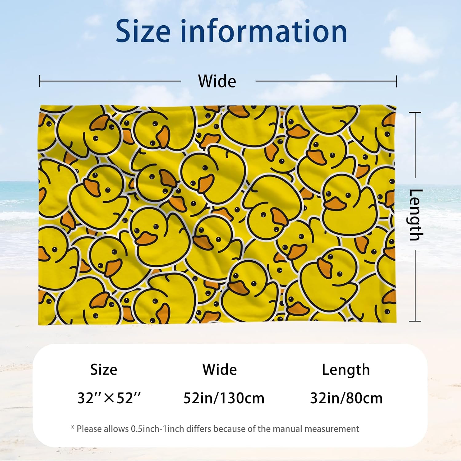 WZOMT Microfiber Beach Towel with Yellow Rubber Duck Design