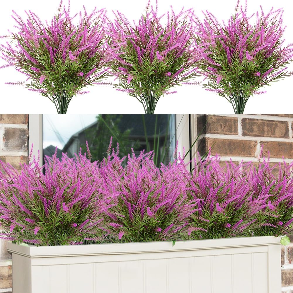 12 Bundles Artificial Lavender Plants UV Resistant Fake Bushes