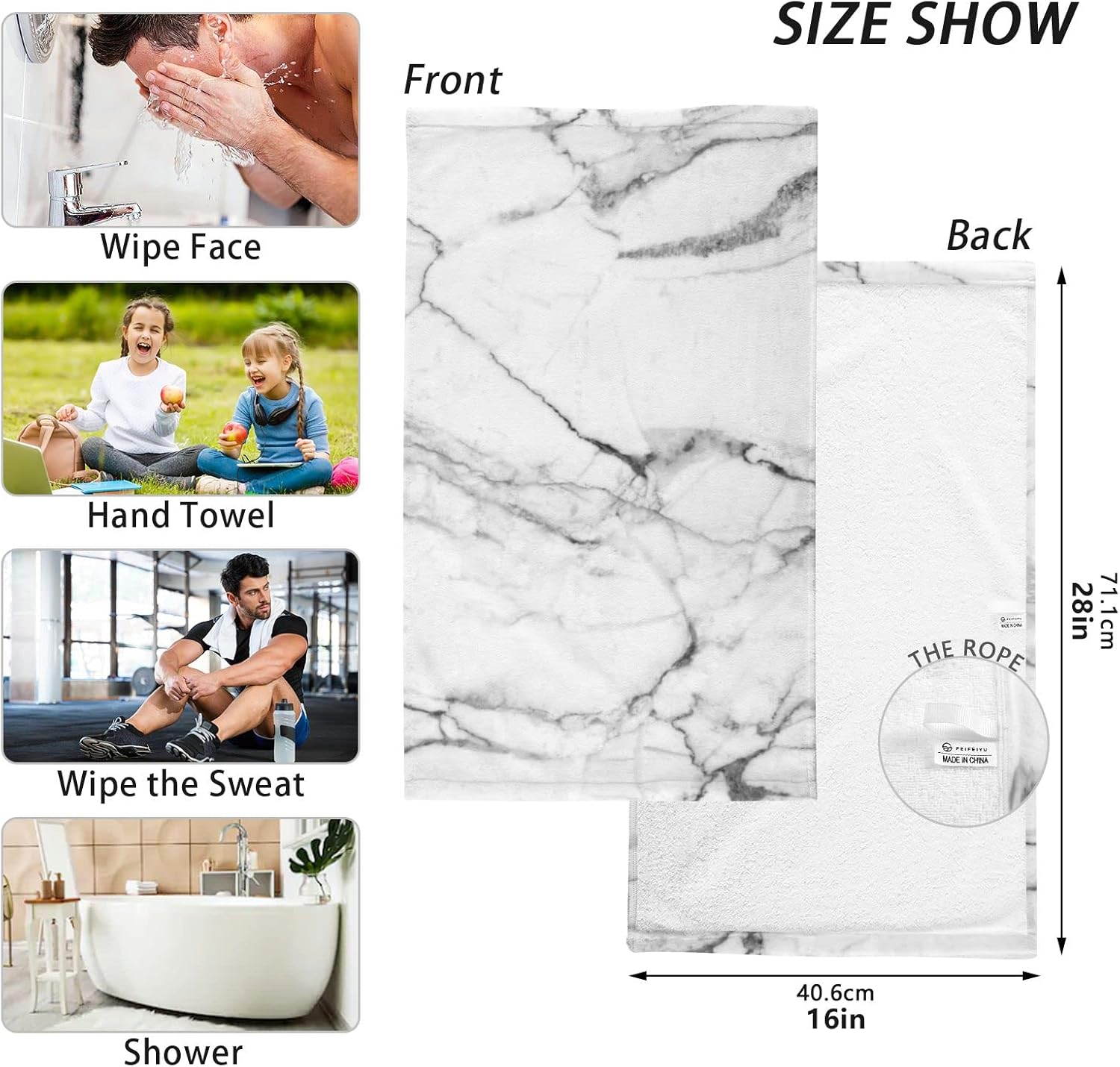 ALAZA White Marble Texture Bath Towel Set of 2