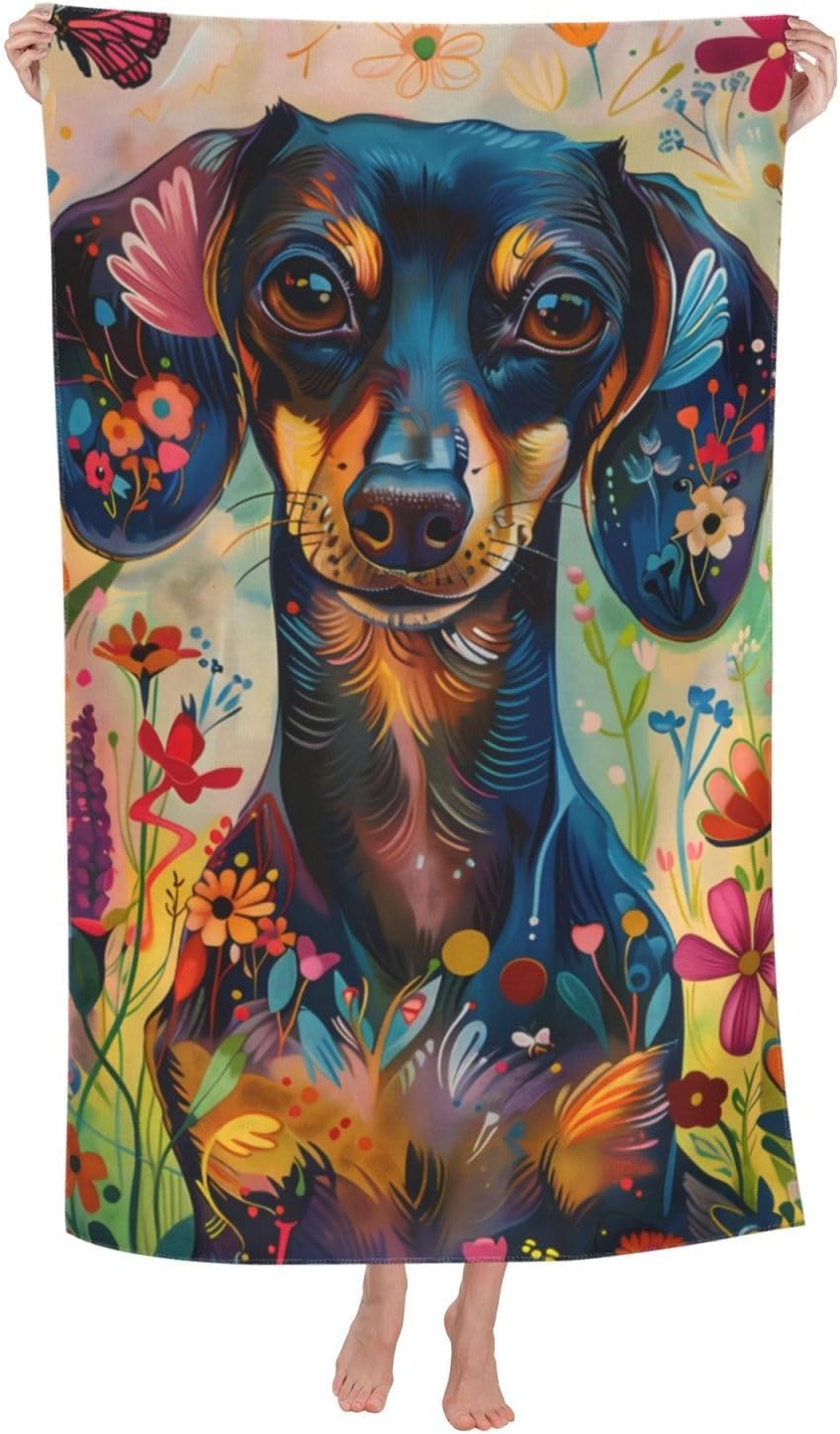 Colorful Dachshund Beach Towel 31x51 Inches