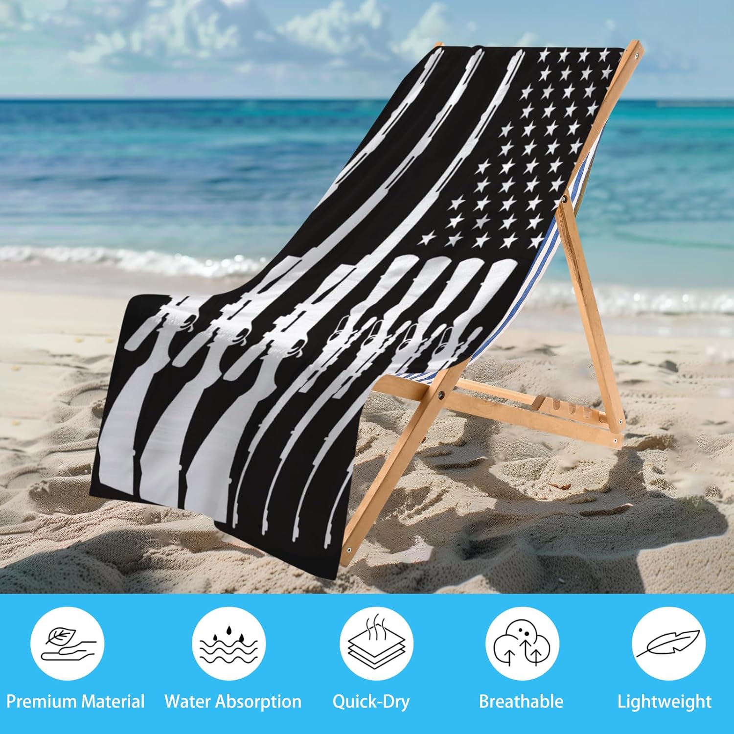 WZOMT Funny Flag Beach Towel - Microfiber Patriotic Blanket