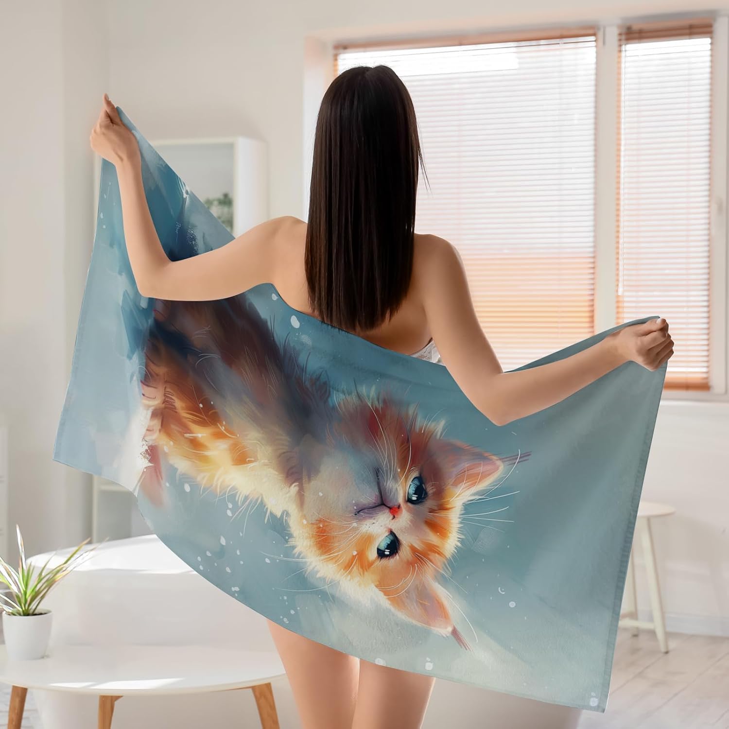 WZOMT Cute Cat Beach Towel - 32x52 Inch Microfiber