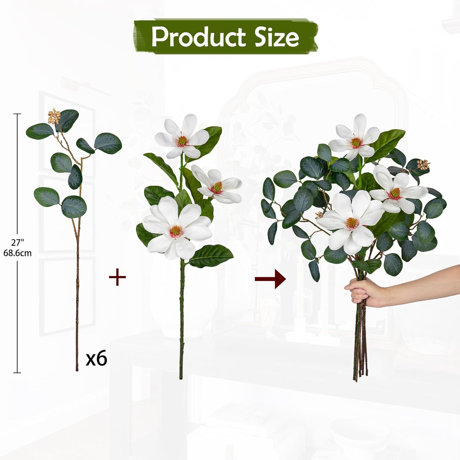 Briful 27in Artificial Eucalyptus Magnolia Greenery Bouquet 1