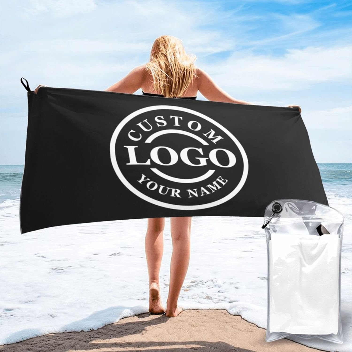 Custom Beach Towel with Text Logo and Photo