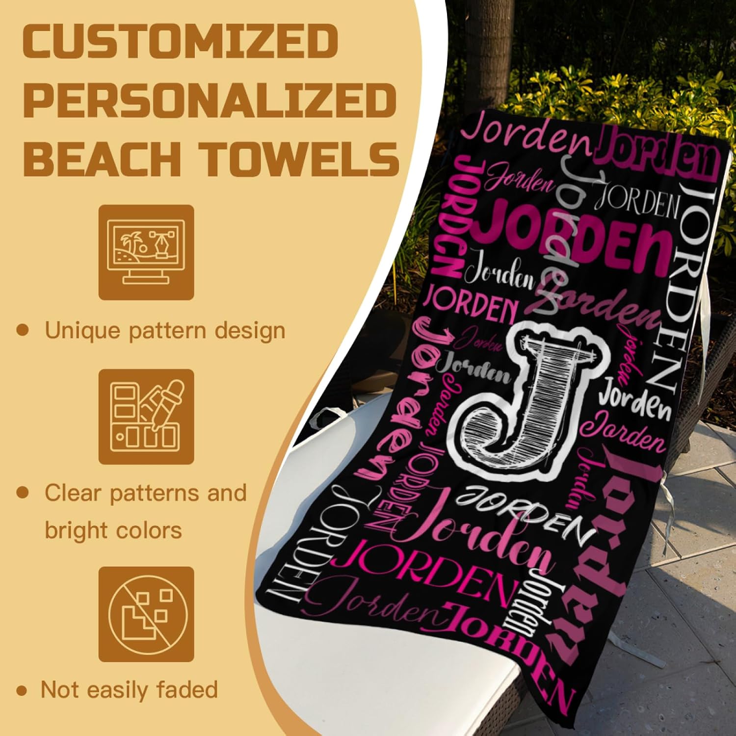 Custom Beach Towels with Names - Black Pink