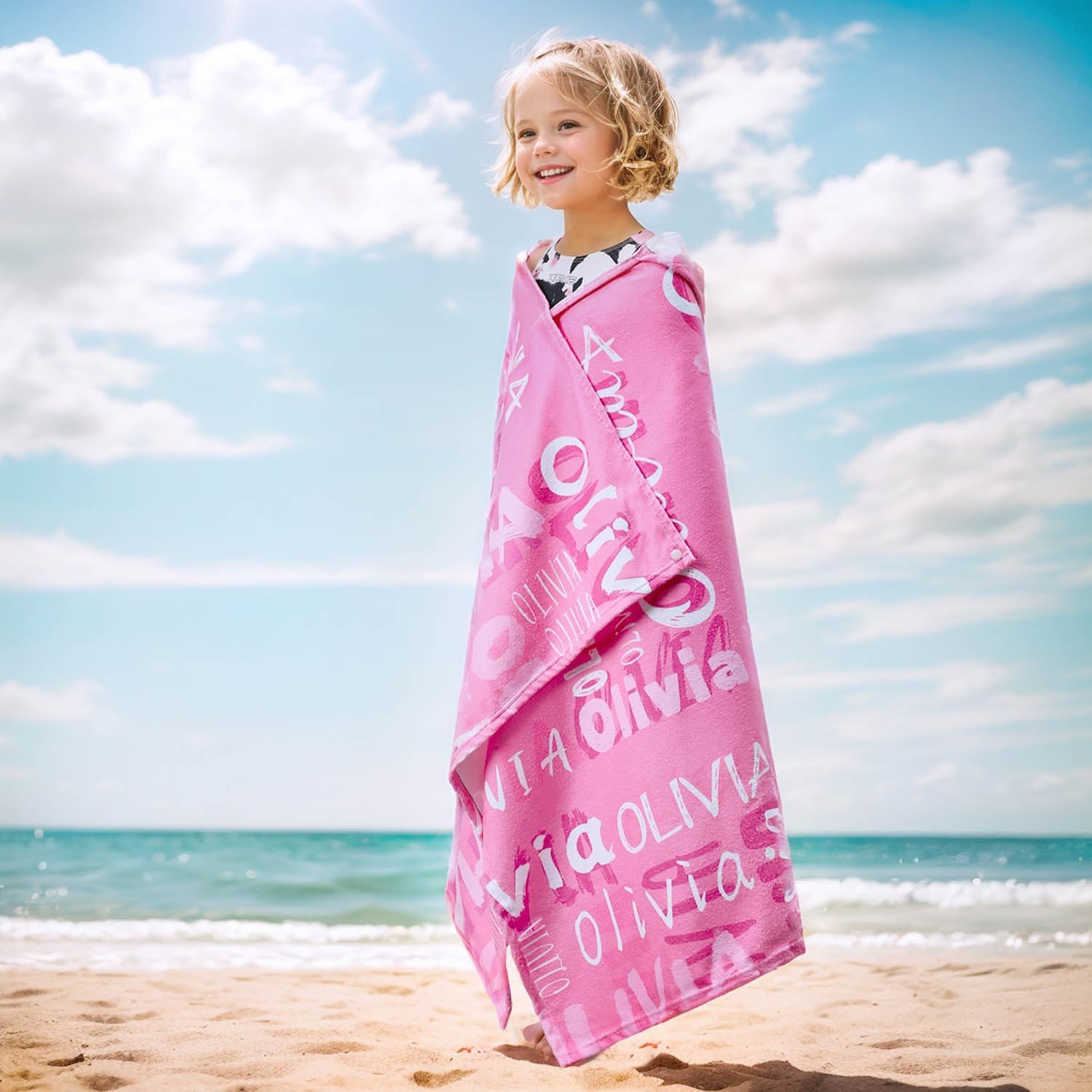 Personalized Hooded Bath Towel for Kids 4-8 with Name