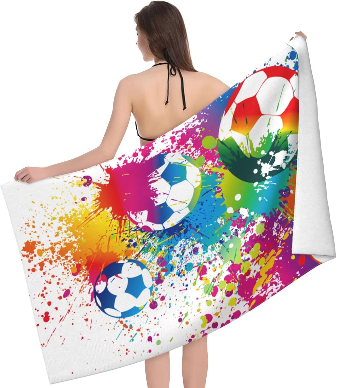 VOOHDDY Colorful Soccer Football Fun Beach Towel