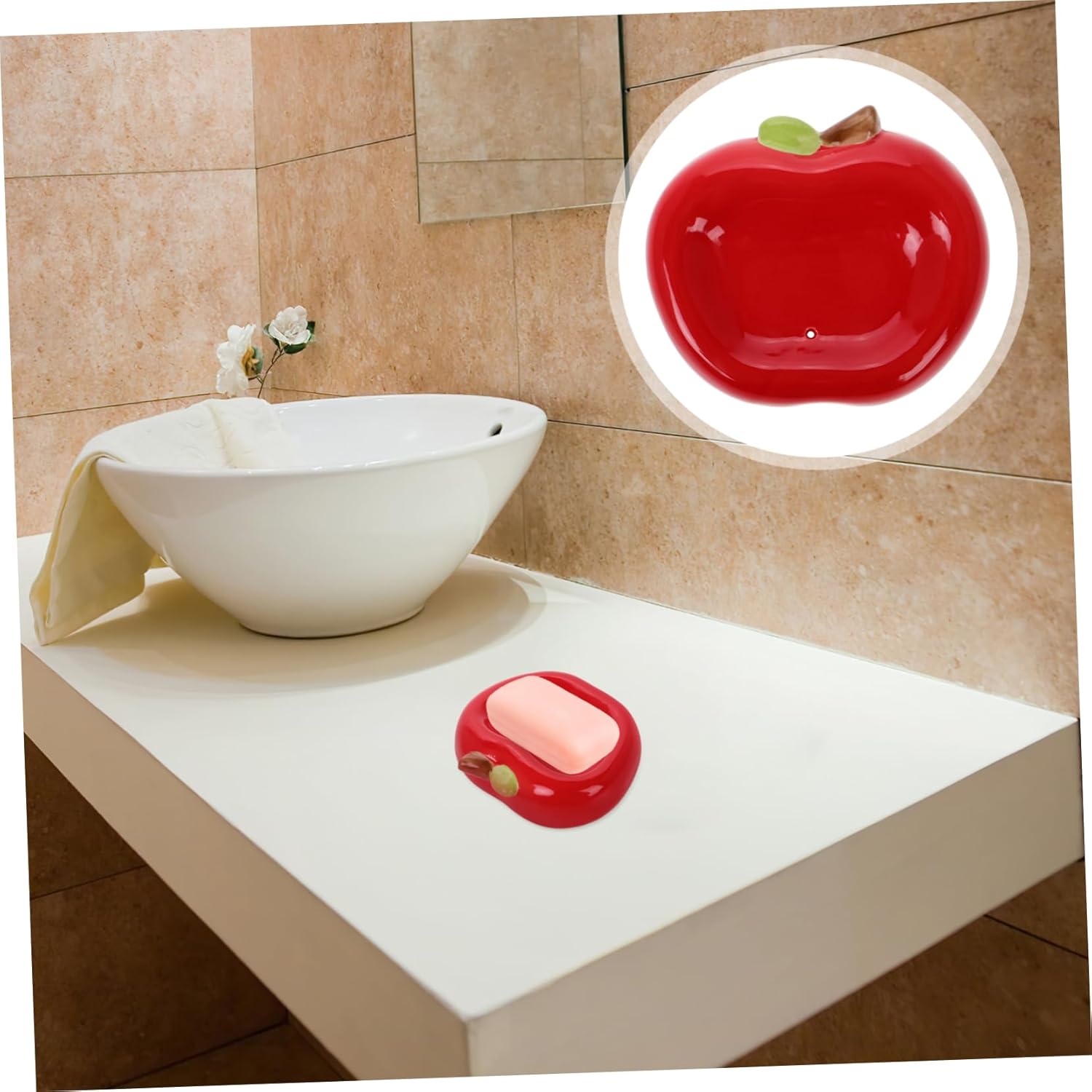PRETYZOOM Ceramic Apple Soap Holder Modern Bathroom Drainage Dish
