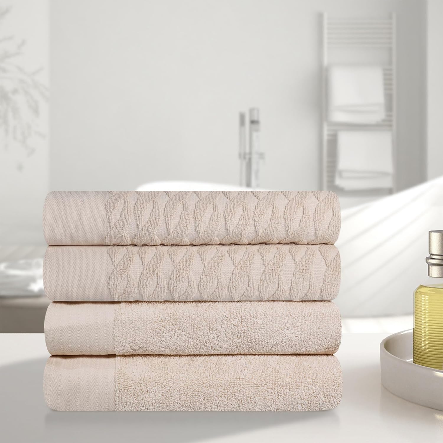 Superior Turkish Cotton Jacquard 4-Piece Bath Towel Set