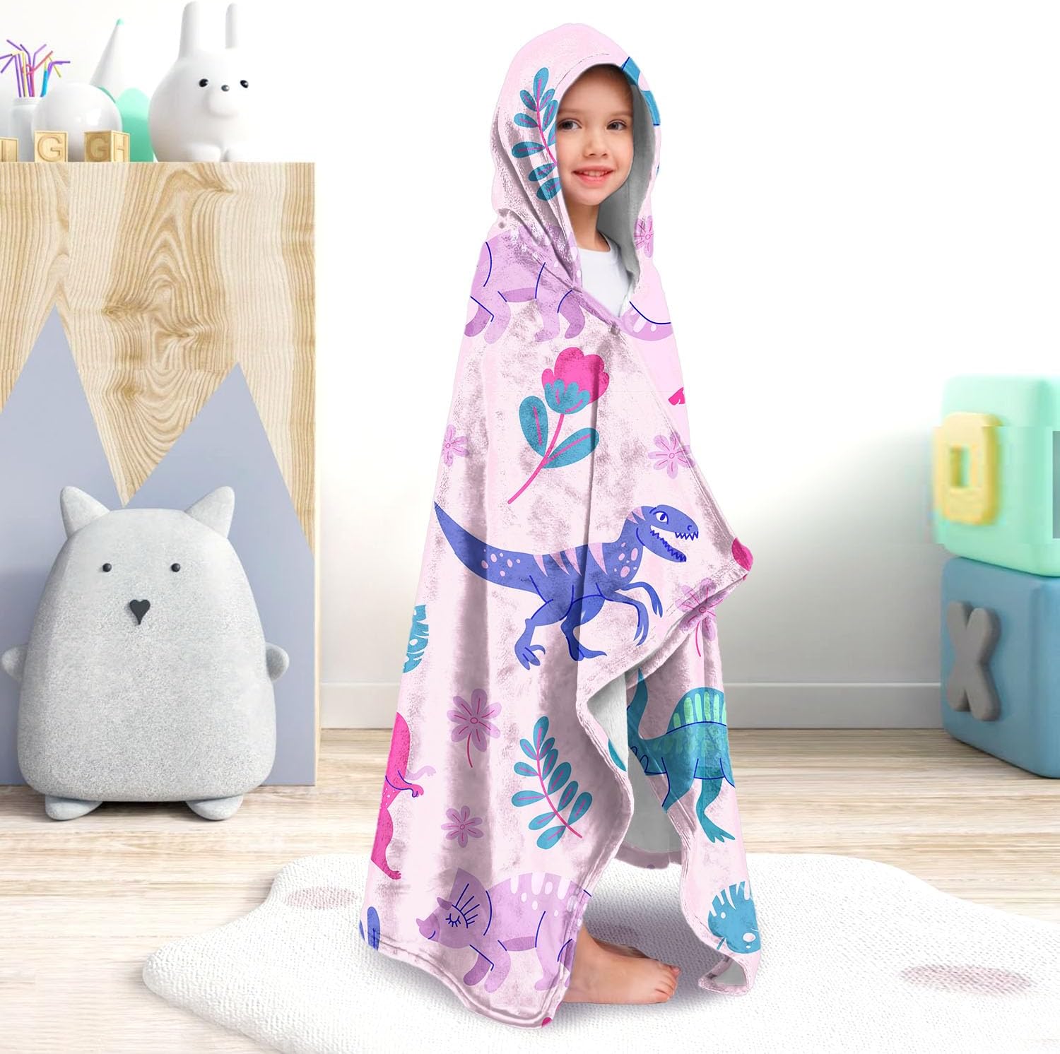 Ritiga Dinosaur Girls Beach Towel with Hoodie