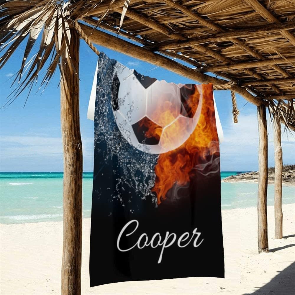 Personalized Soccer Beach Towel with Name for Men Adults