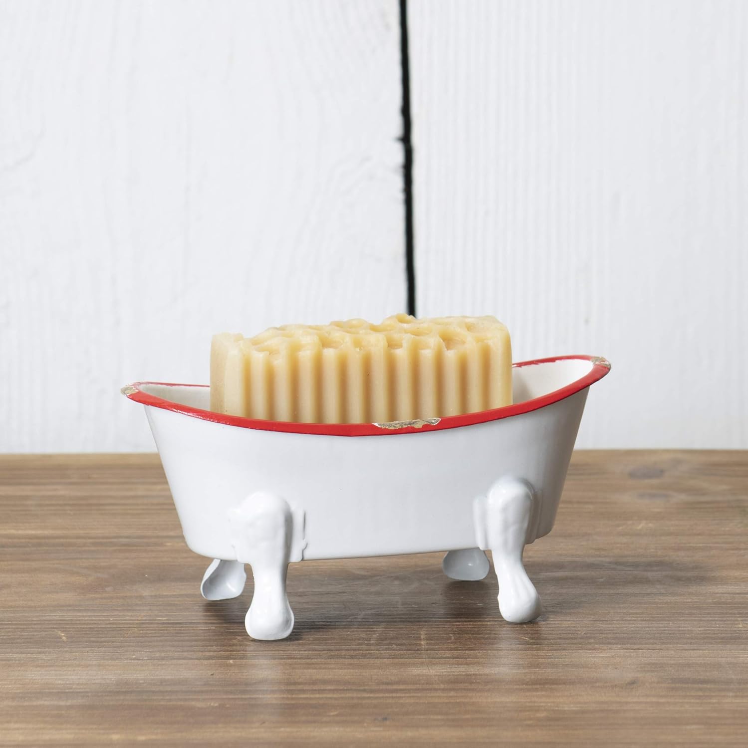 Red Rim White Enamel Bathtub Soap Dish