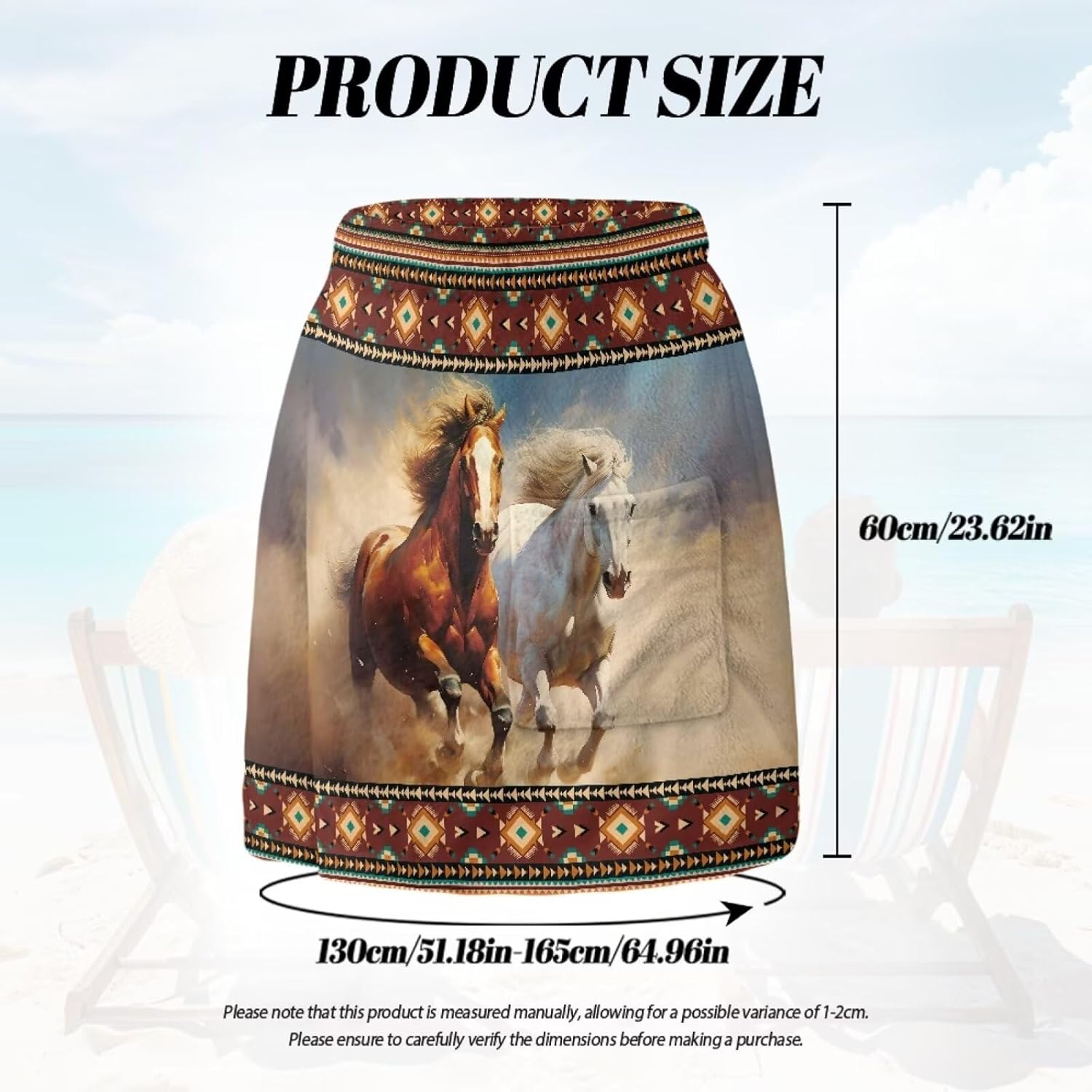 Mens Aztec Horse Bath Towel Wrap Adjustable with Hook and Loop Fasteners