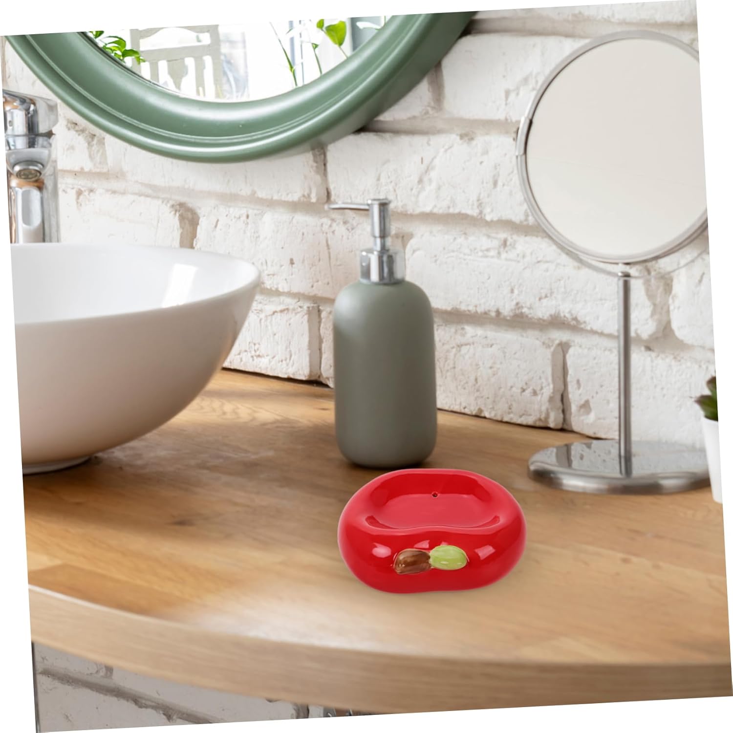PRETYZOOM Apple Shaped Ceramic Soap Dish with Drainage and Drain Holes