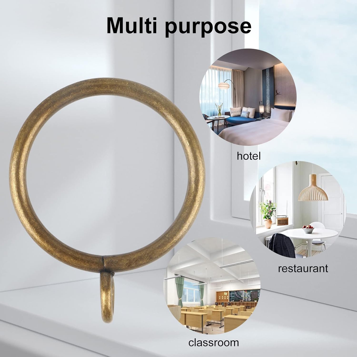 Hanitronic Antique Brass Curtain Rings 30 PCS 1-Inch Rods