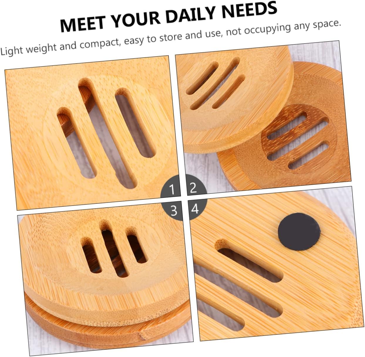 IMIKEYA 3pcs Round Bamboo Soap Dish Holder for Bathroom Kitchen