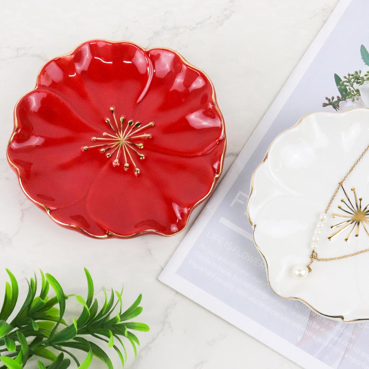 Polyroyal Ceramic Self Draining Soap Dish with Hibiscus Design