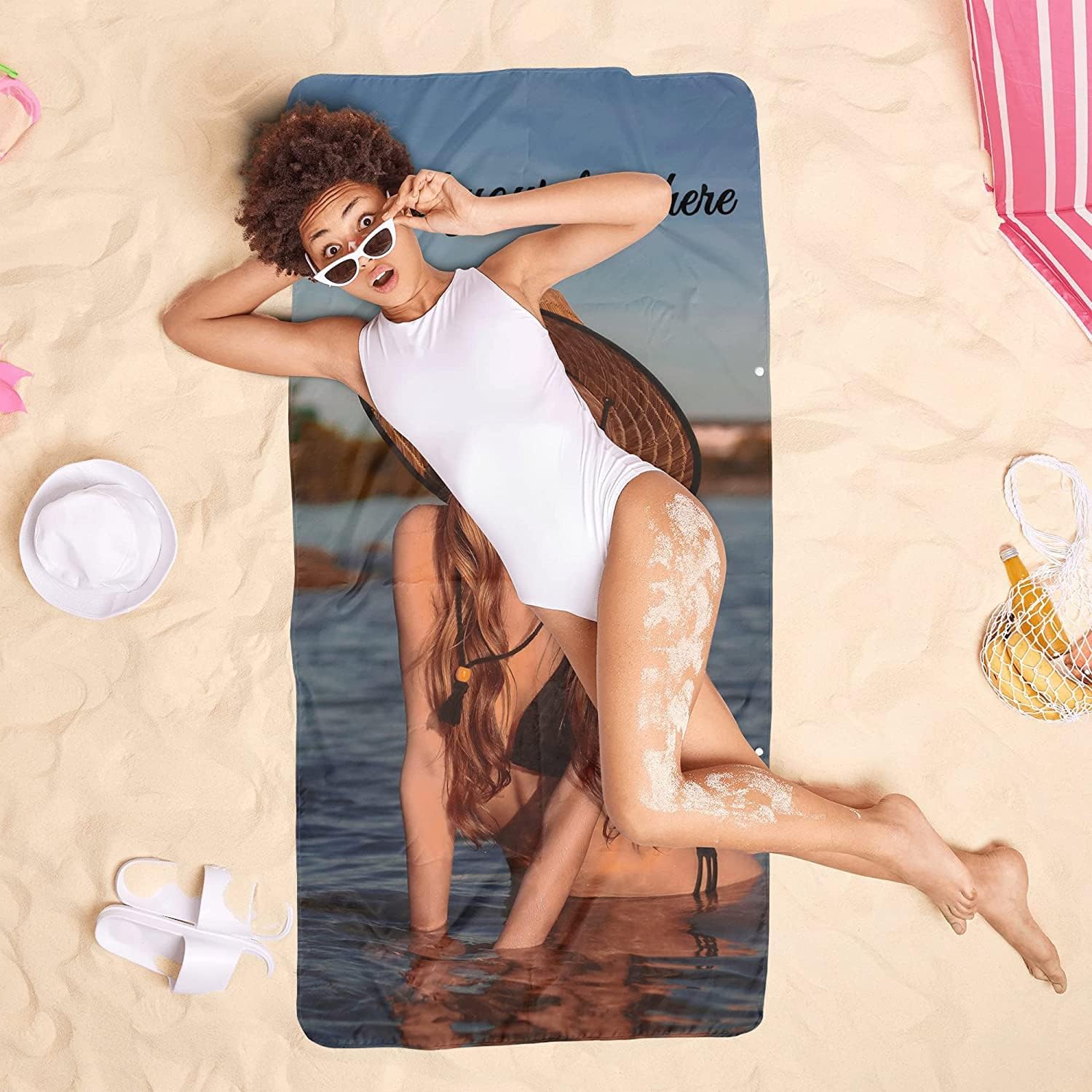 Personalized Photo Text Towel 31x71 Microfiber Beach Towel
