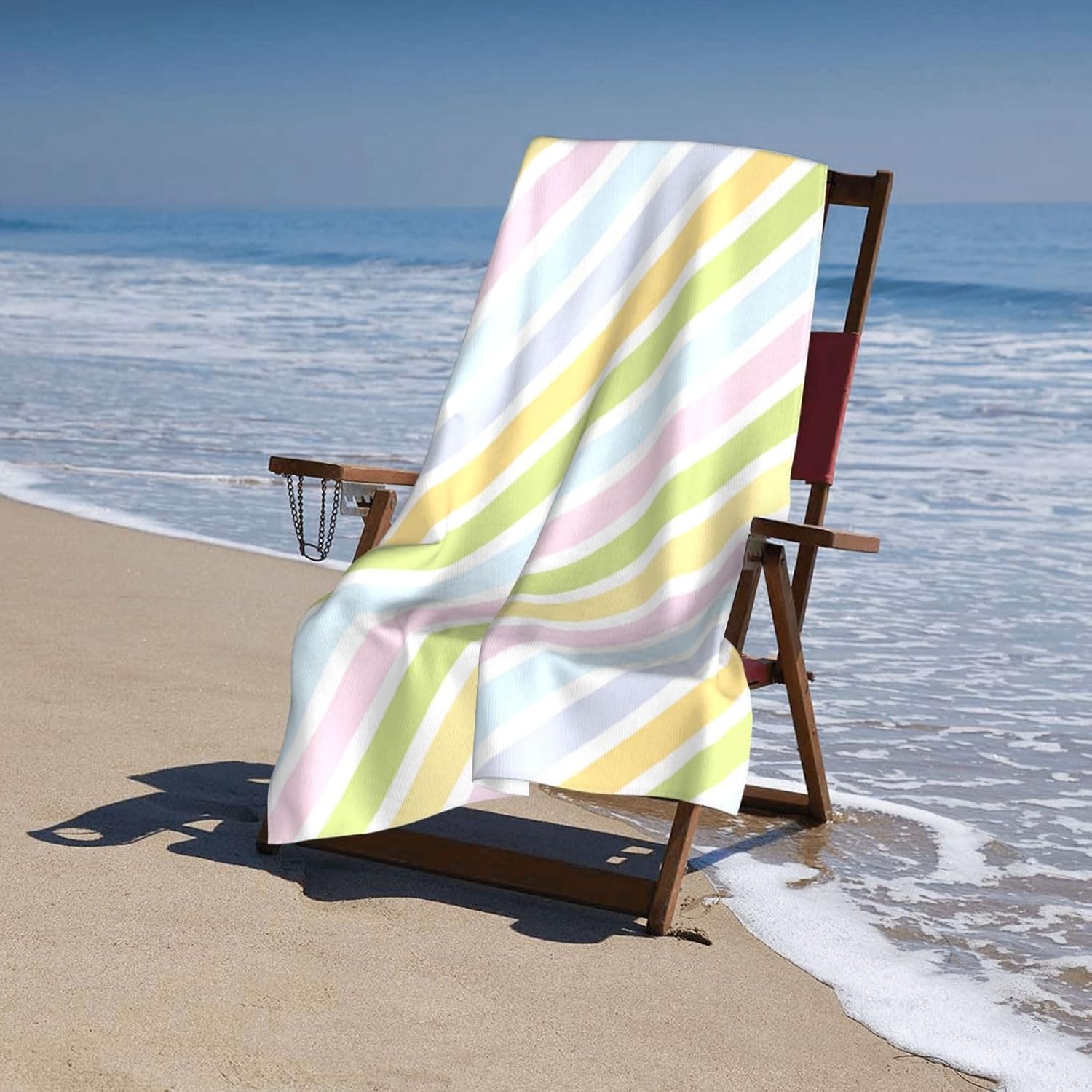VOOHDDY Rainbow Stripe Beach Towel - Quick Dry Microfiber
