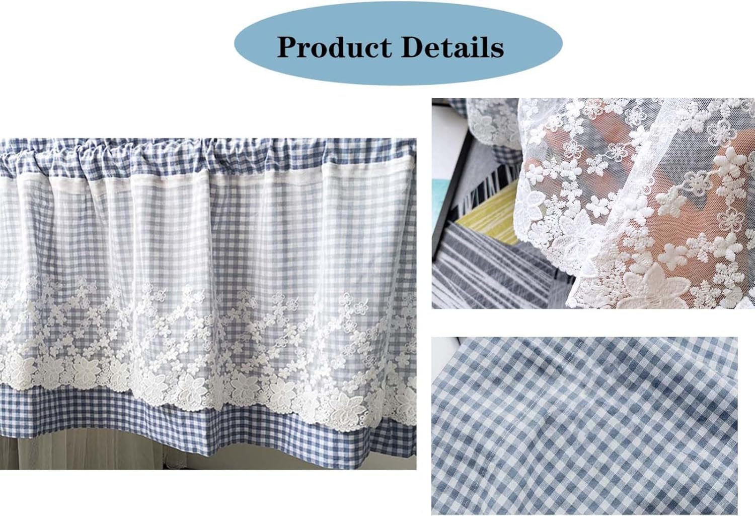 Blue Voile Curtains Tiers Set for Kitchen Windows