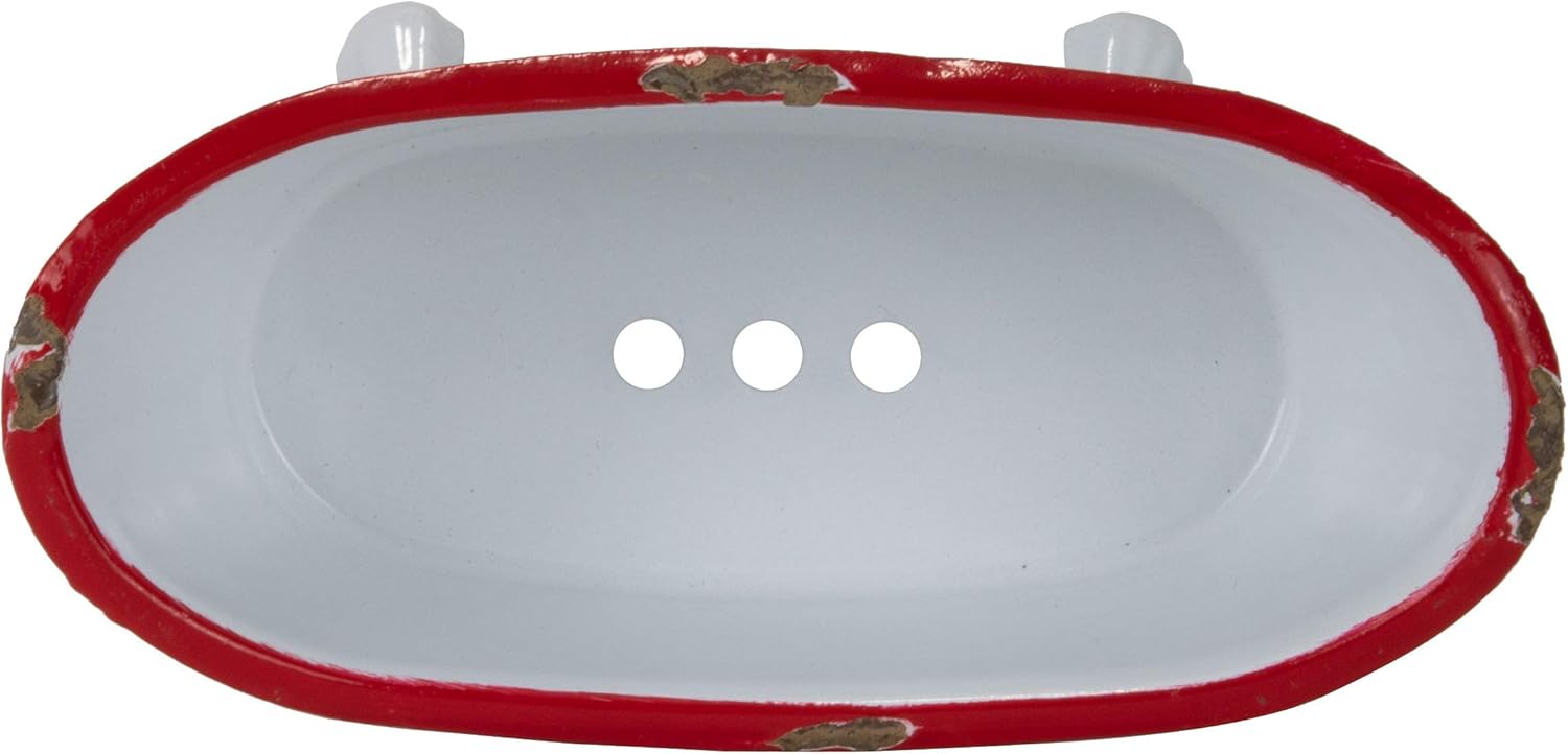 Red Rim White Enamel Bathtub Soap Dish