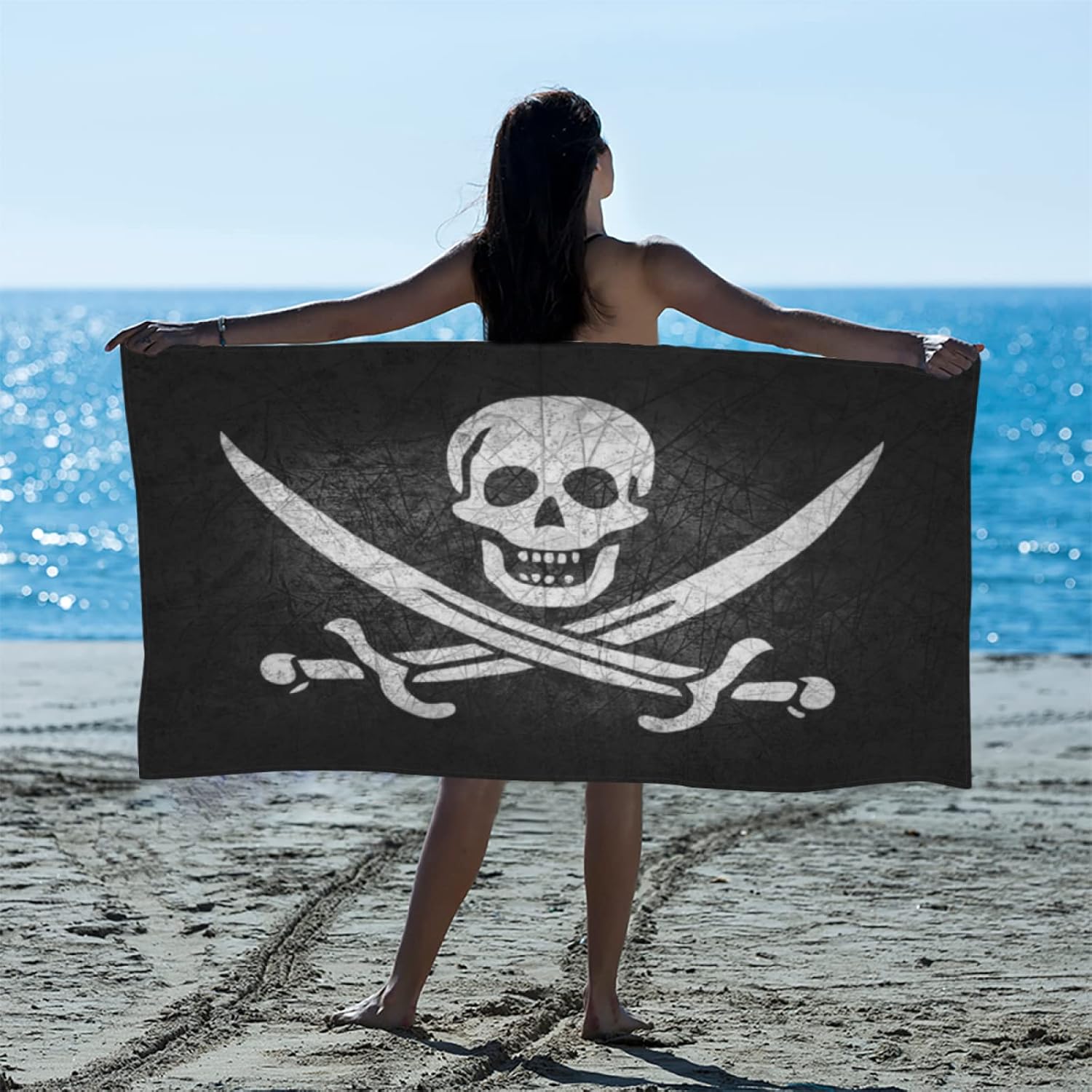Jolly Roger Pirate Skull Microfiber Beach Towel for Kids and Toddlers
