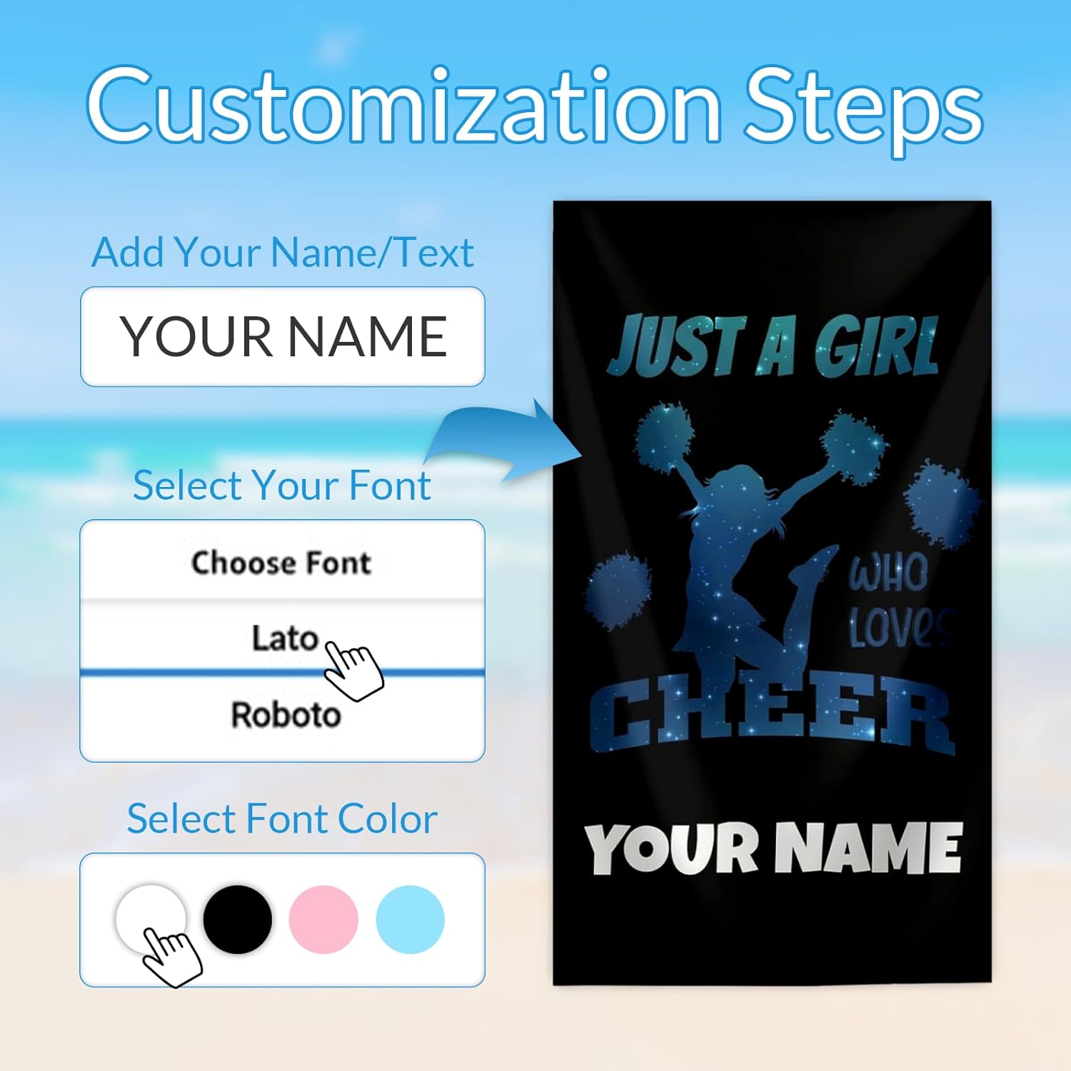Personalized Beach Towel with Name for Kids and Girls