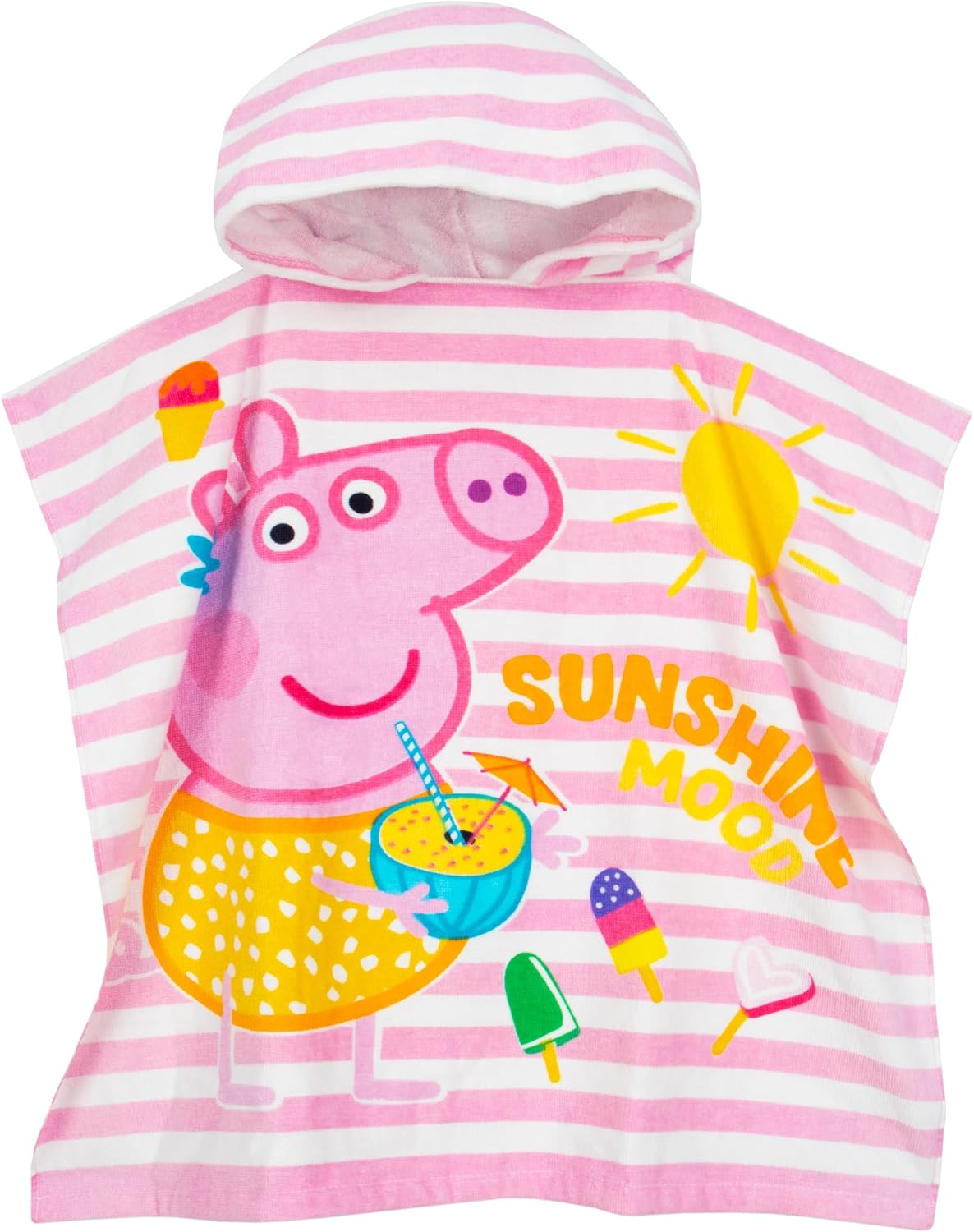 Peppa Pig Pink Striped Hooded Towel Poncho for Girls