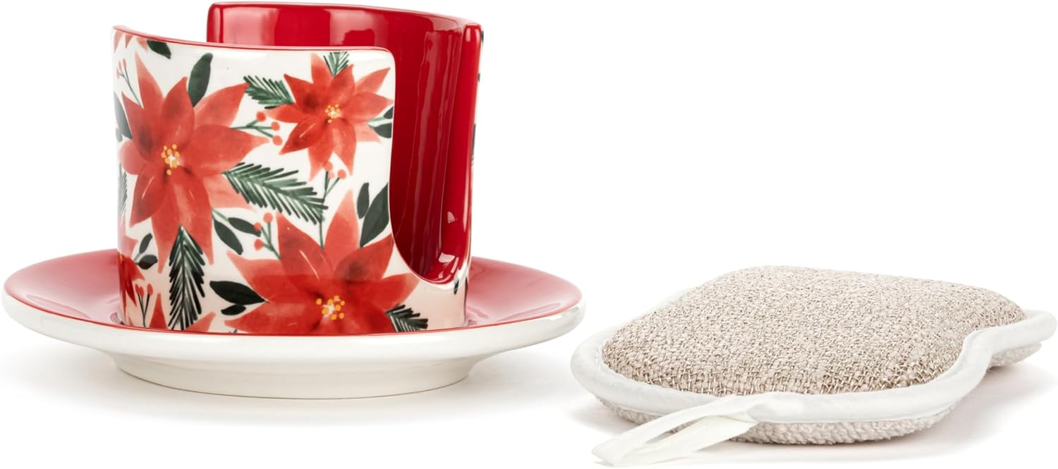 byDesign Holiday Bright Red and White Soap Dish Set