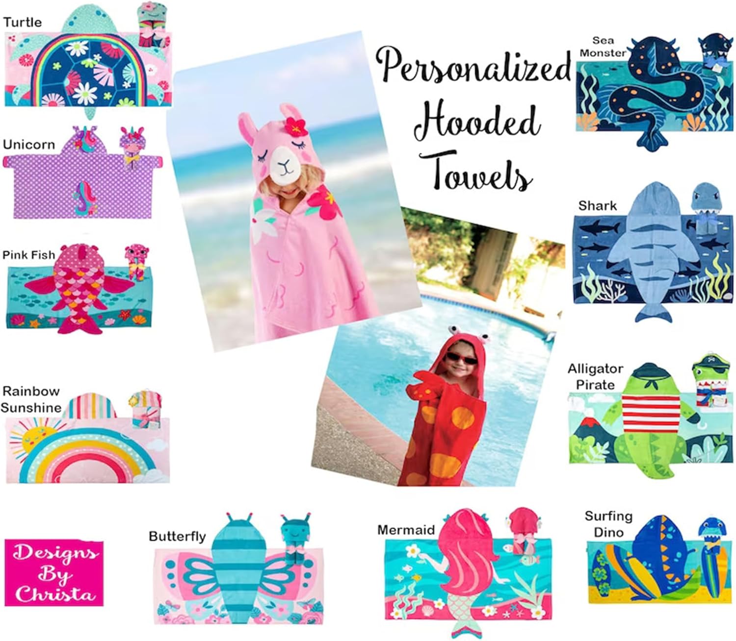 Personalized Kids Hooded Beach Towel with Name Embroidery 1