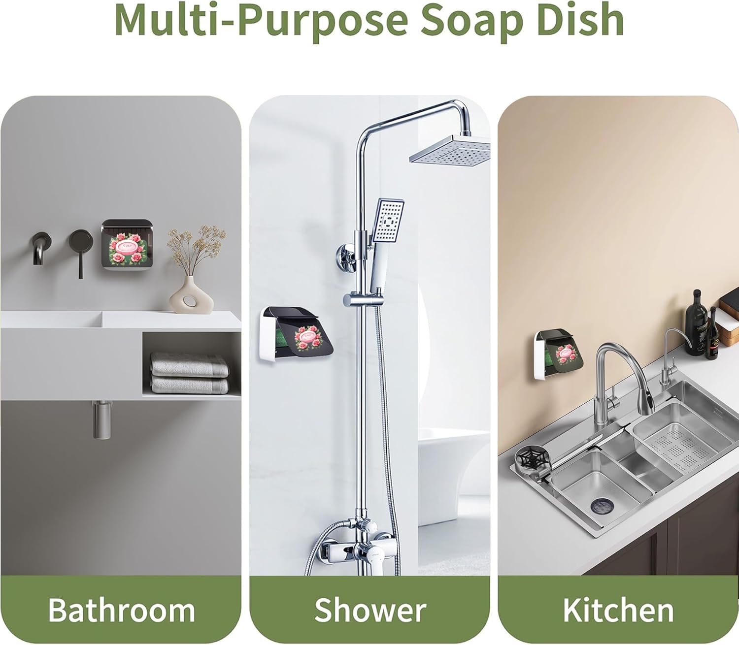 VZXAB Soap Dish Holder with Lid and Strong Adhesive