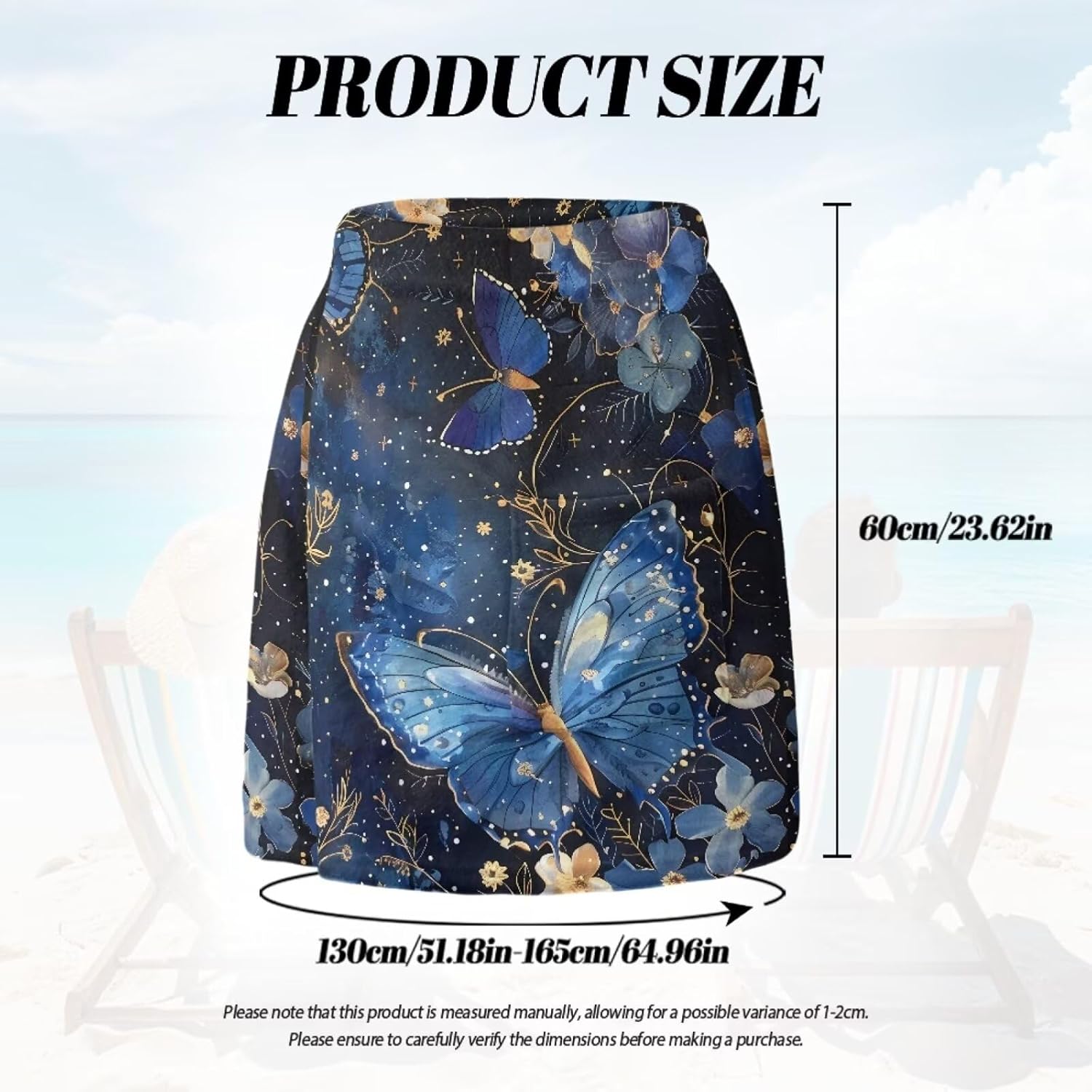Blue Butterfly Bath Wrap with Front Pocket