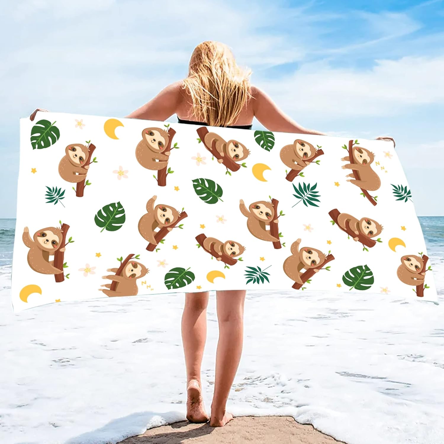 Bonsai Tree Beach Towel - Sloth Print 30x60 Microfiber