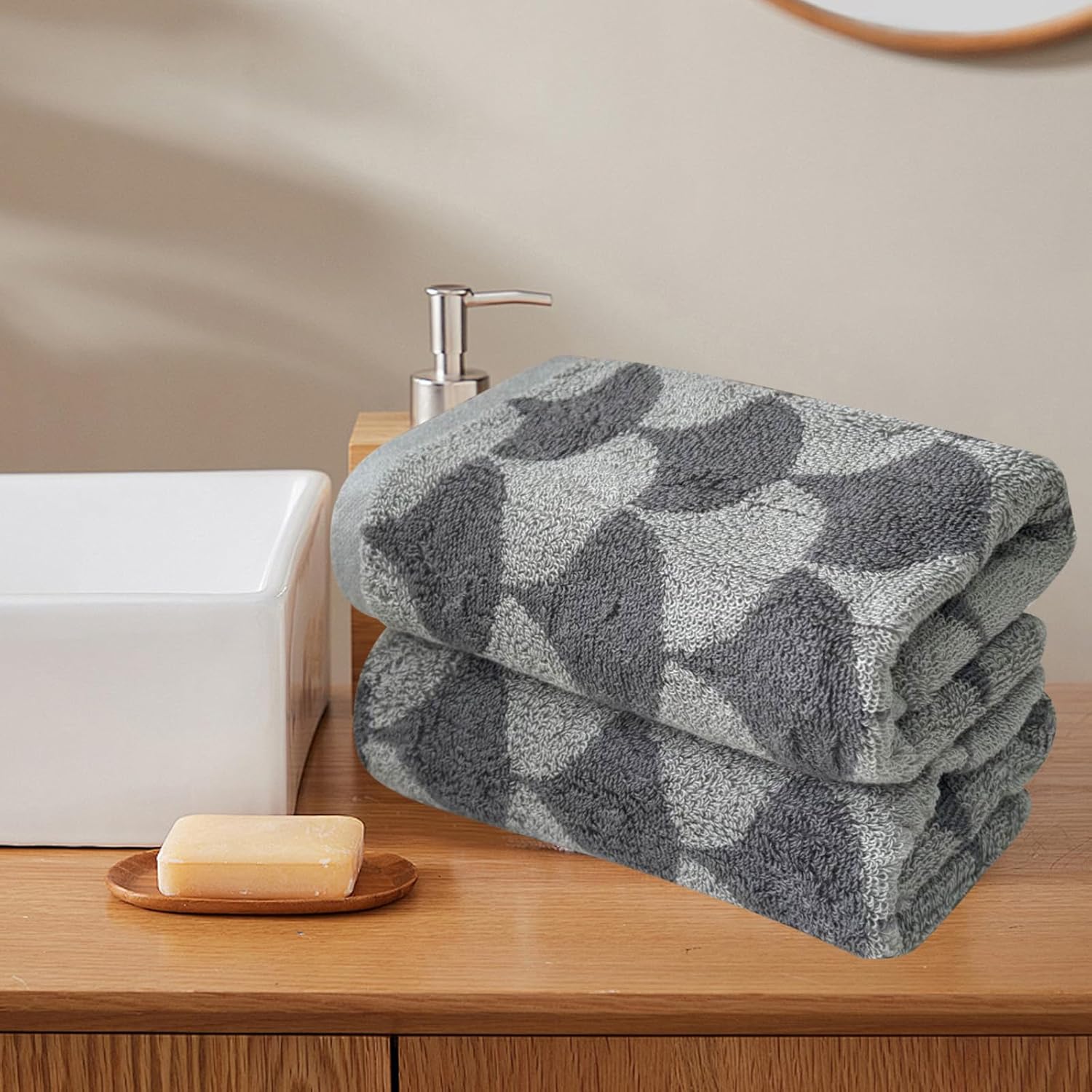 USTIDE Grey Leaf Hand Towels Set 2pcs 134x29inch