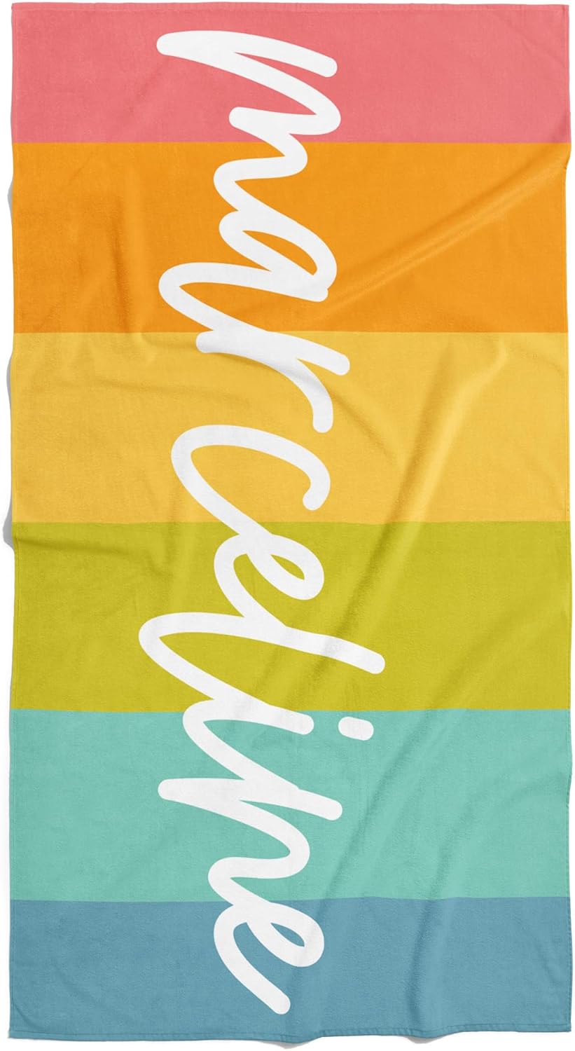 Hickory Hollow Designs Personalized Rainbow Beach Towels for Kids and Adults