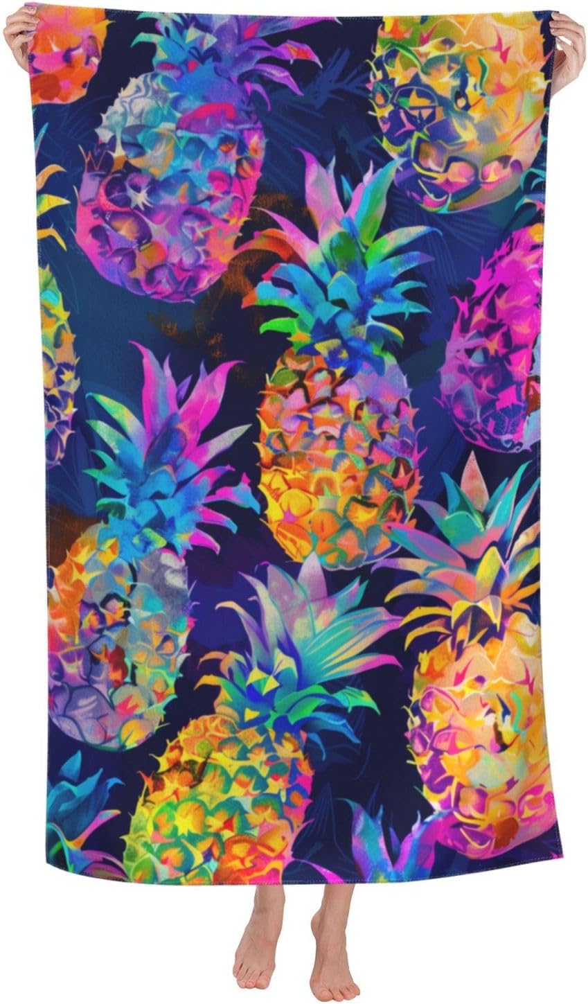 Colorful Pineapple Beach Towel - 52x32 Microfiber Sand Free