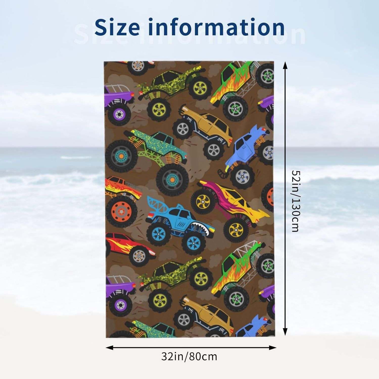 HKHEHOP Monster Vintage Truck Cartoon Beach Towel