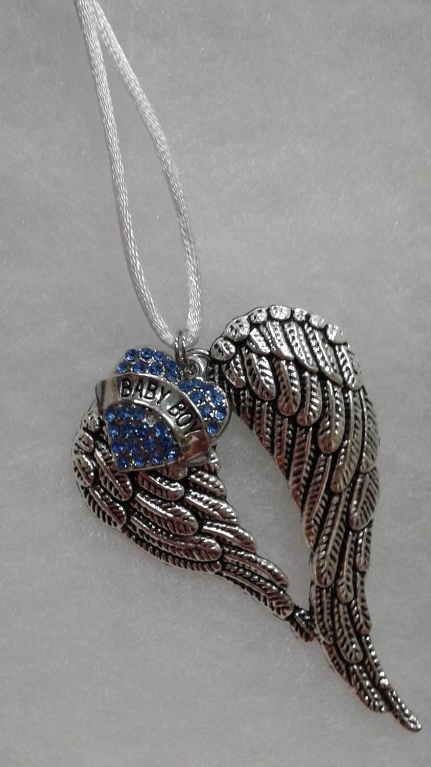 Baby Boy Infant Memorial Guardian Angel Wings Ornament with Heart Charm 1
