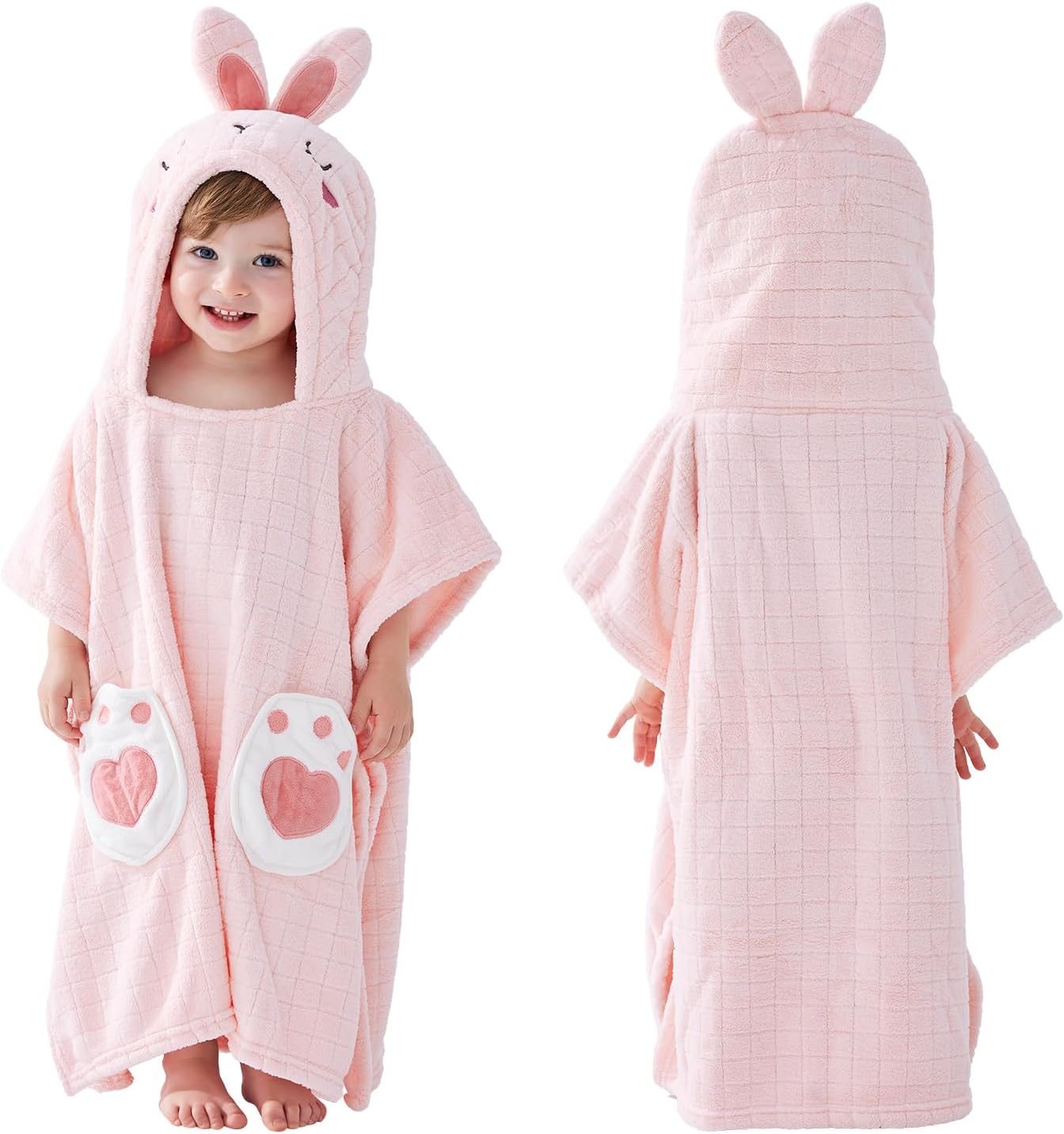 USBettas Kids Towel Poncho - Soft Coral Fleece with Bunny Design