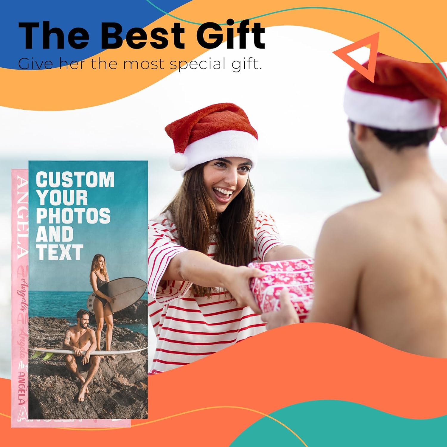 Personalized Photo Beach Towel with Name - Style 040