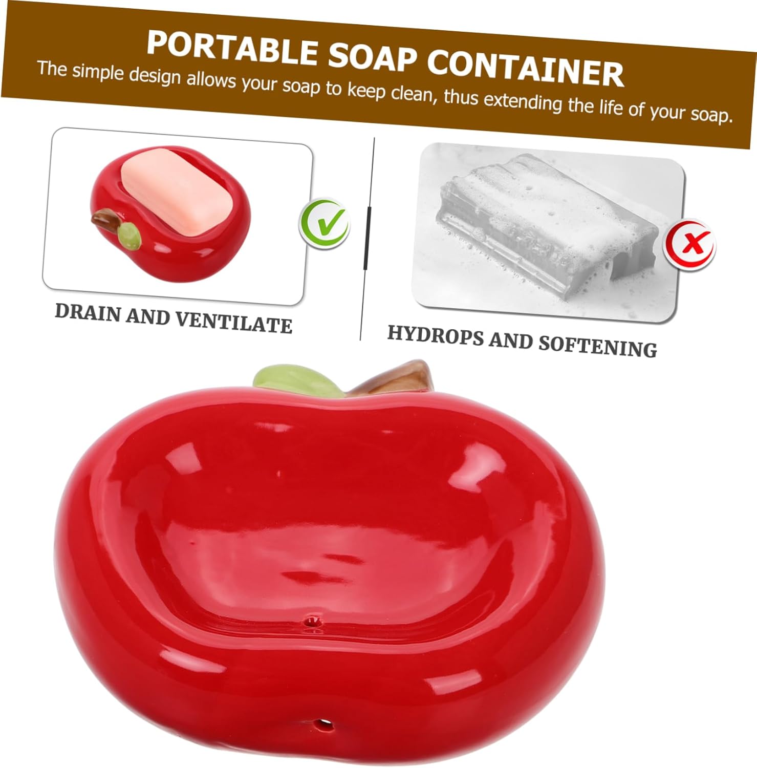 ABOOFAN Apple Ceramic Soap Dish with Drainage 1
