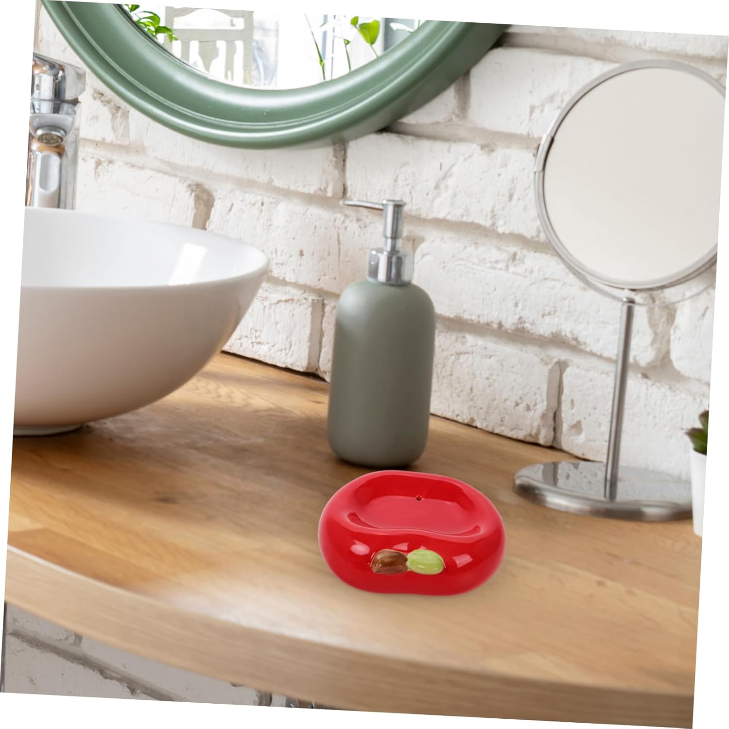 PRETYZOOM Apple Shaped Ceramic Soap Dish with Drainage Hole
