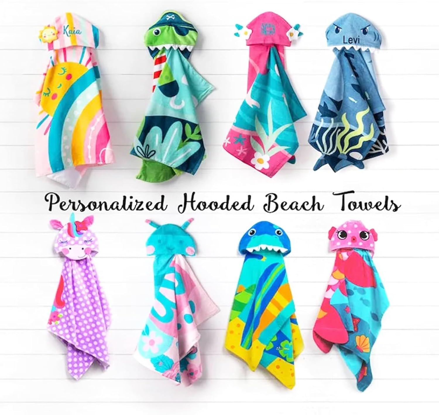 Personalized Kids Hooded Beach Towel with Name Embroidery 1