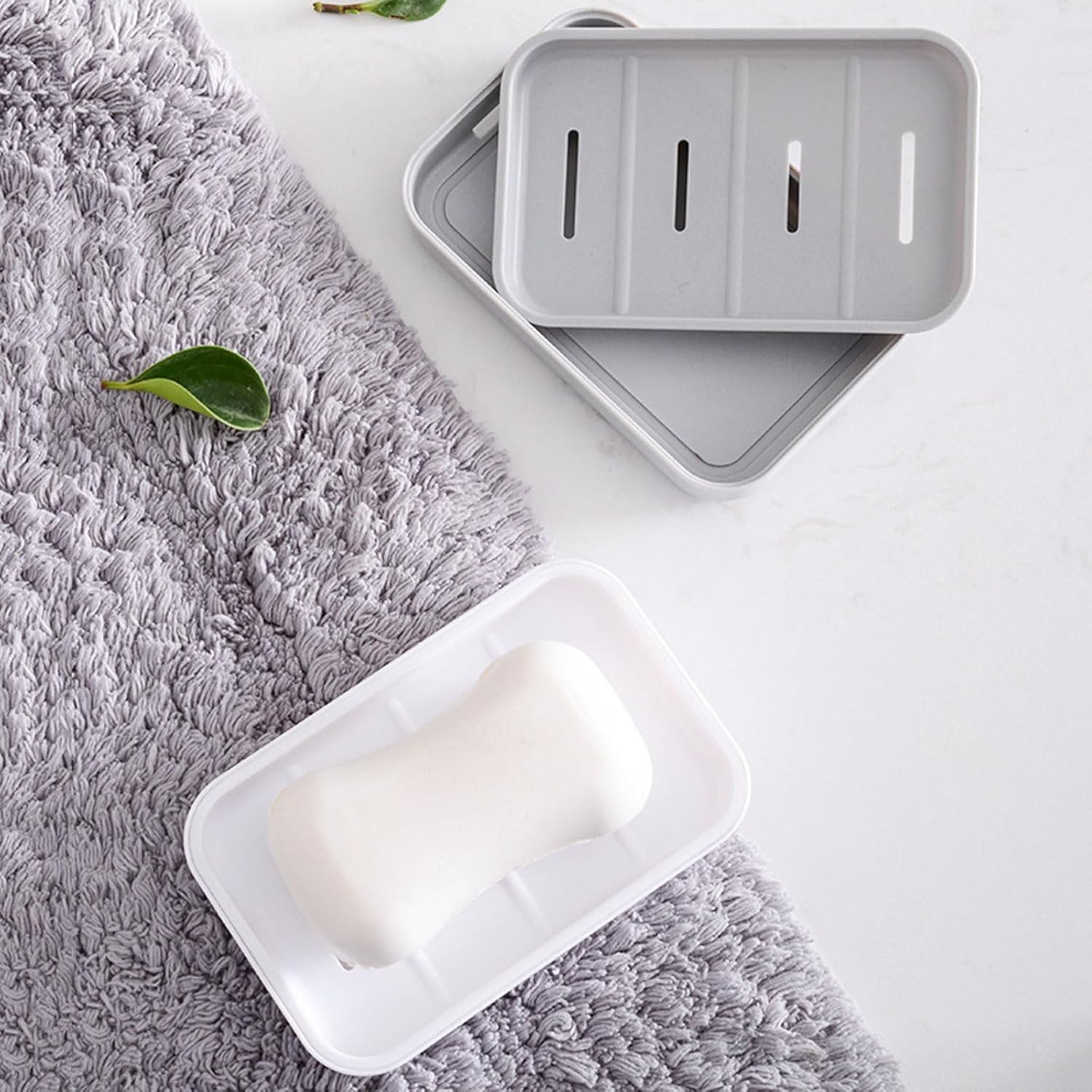 2PCS Soap Dish with Drain Container for Shower and Kitchen