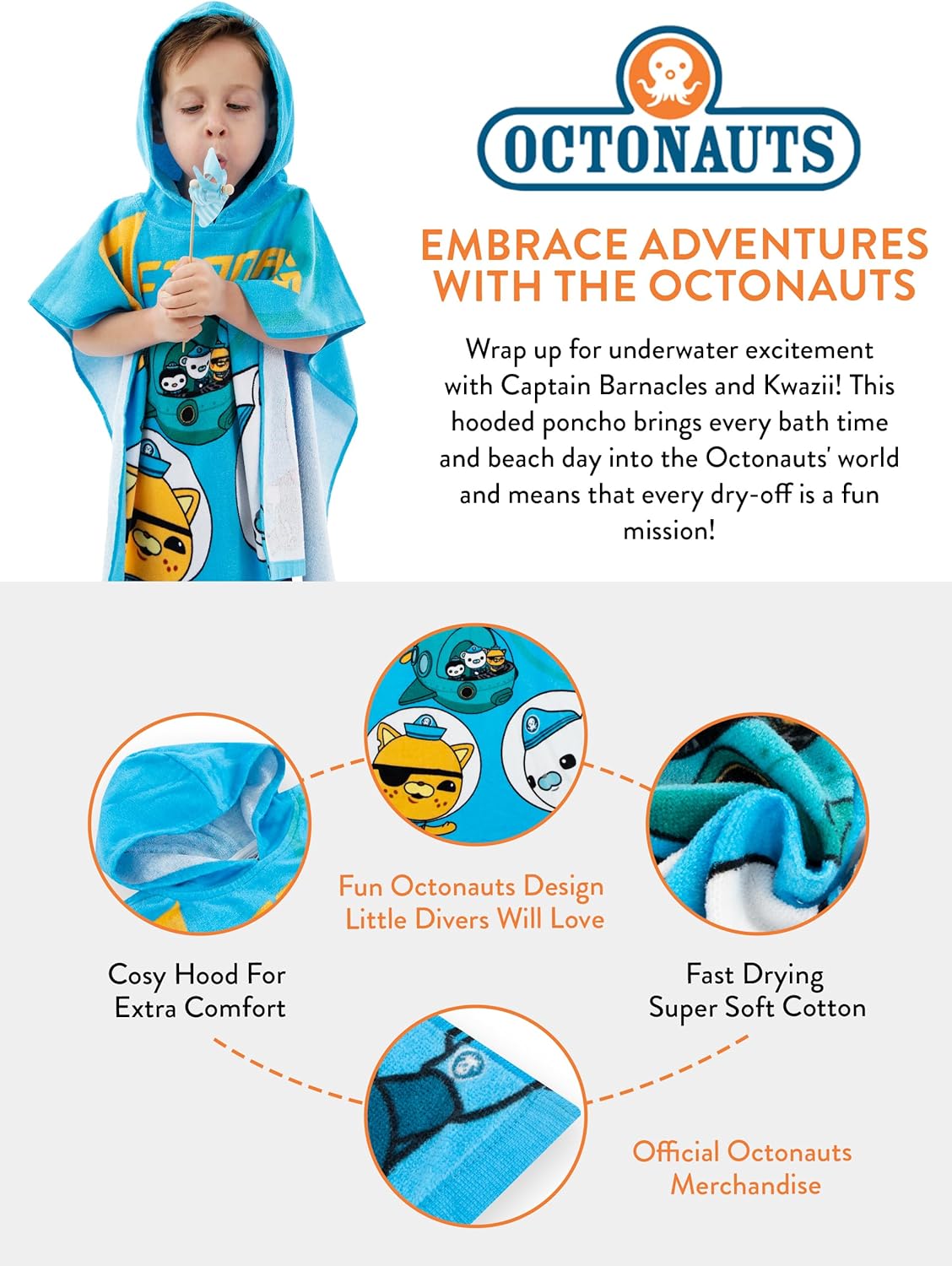 Octonauts Towel Poncho for Kids One Size Blue