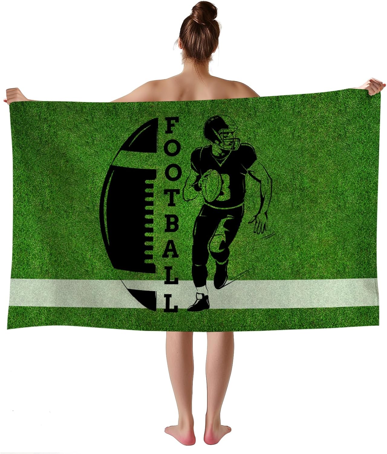 WZOMT Funny Football Towel - Green Black Rugby Design