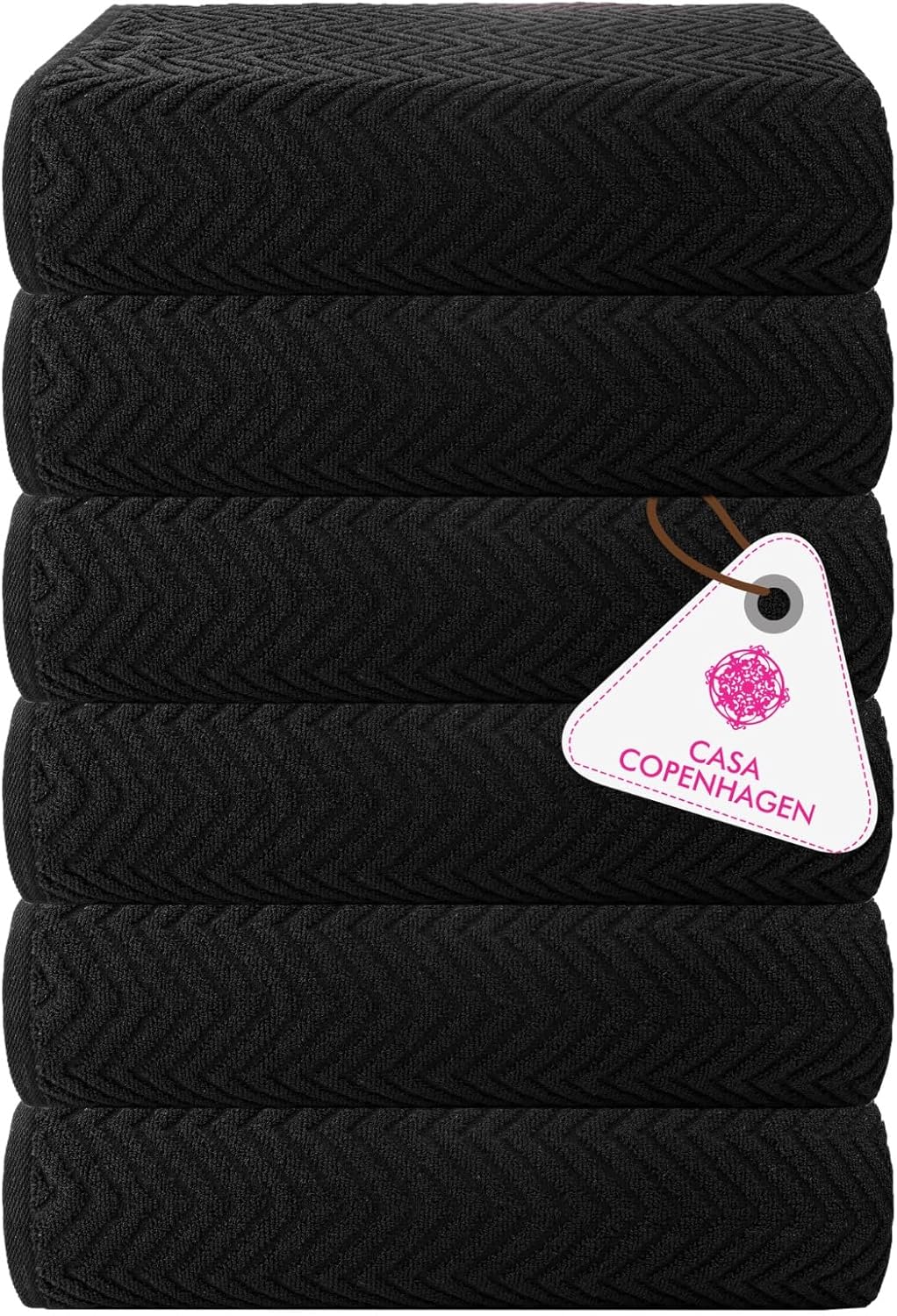 CASA COPENHAGEN 6-Piece Wave Textured Bath Towel Set - Black 1
