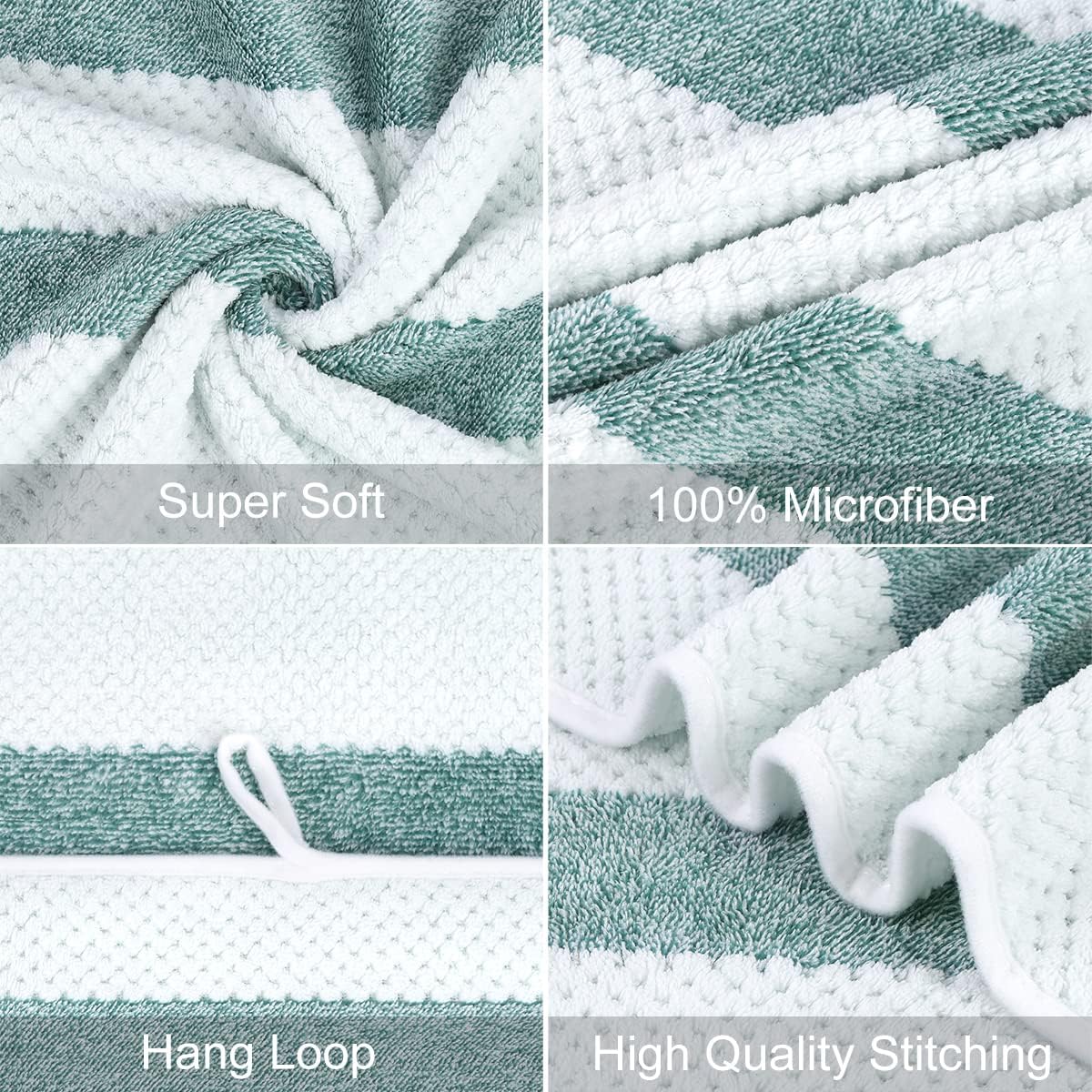 JML Plush Bath Towels 2 Pack 30x60 Waffle Stripe Green